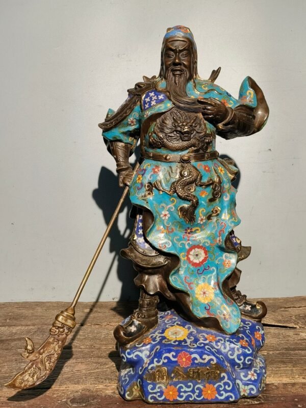 Old Collection of Pure Copper Gilded Cloisonne Guan Gong - Image 4
