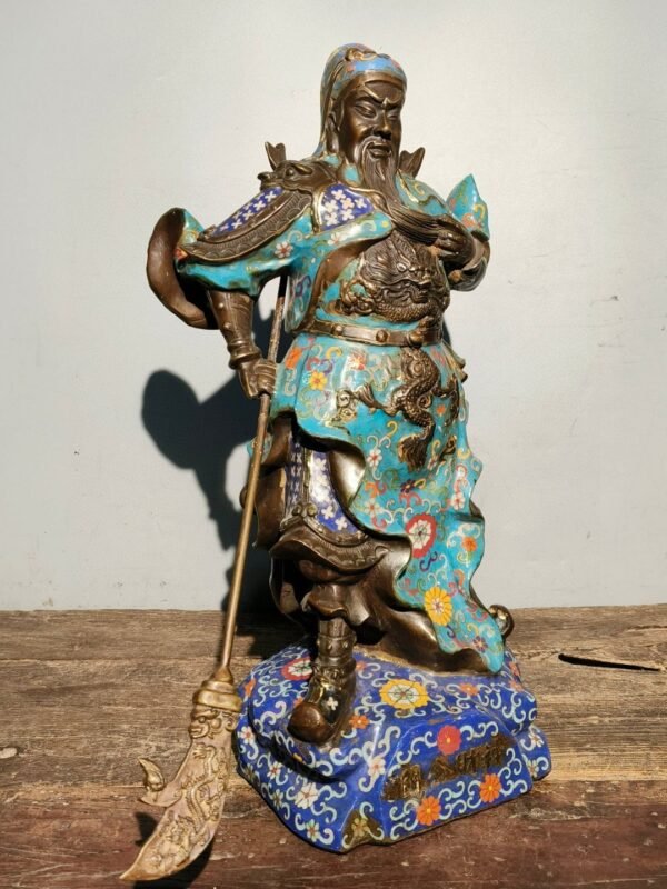Old Collection of Pure Copper Gilded Cloisonne Guan Gong - Image 7