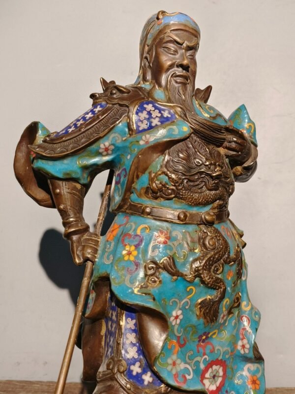 Old Collection of Pure Copper Gilded Cloisonne Guan Gong - Image 8