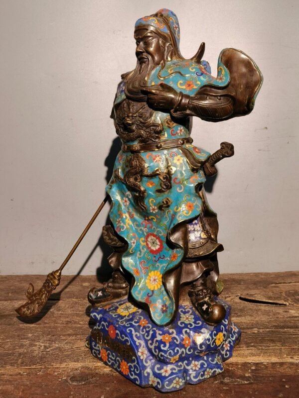 Old Collection of Pure Copper Gilded Cloisonne Guan Gong - Image 9