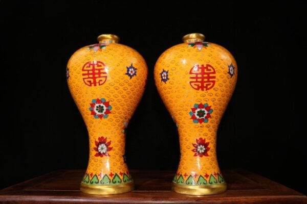 Old collection of pure copper cloisonne plum vase vase ornaments, pure handmade cloisonné enamel - Image 5