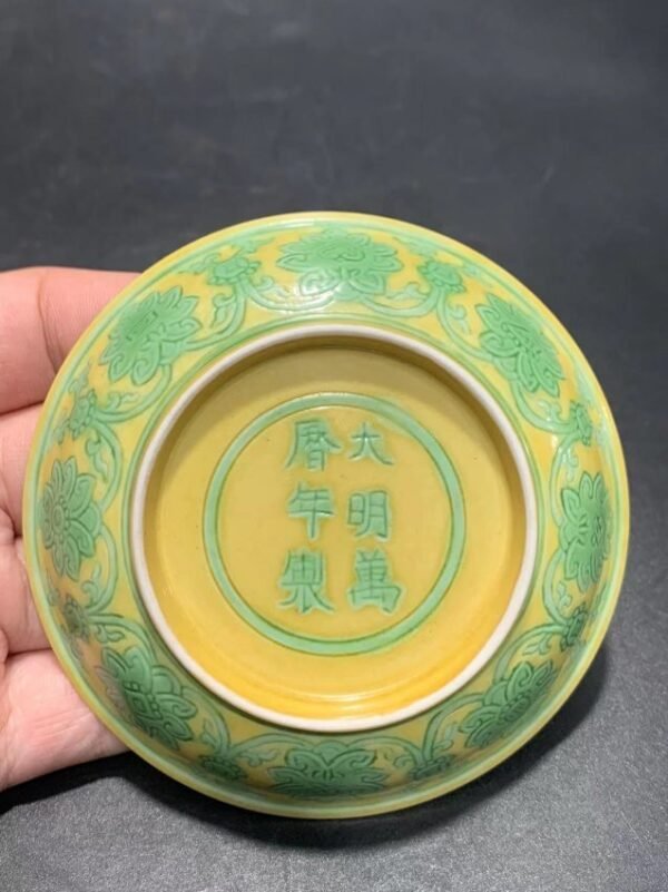 Ming Dynasty Wanli yellow and green lotus disk with intertwined branches - Image 6