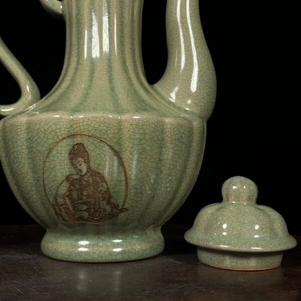 Song Ru kiln enclosed mouth inscription melon-shaped handle pot - Image 6