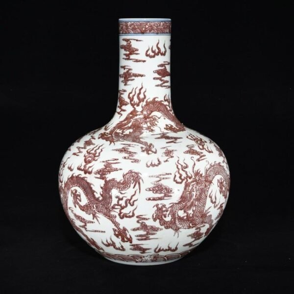 Qing Kangxi underglaze red dragon pattern celestial globe vase - Image 2