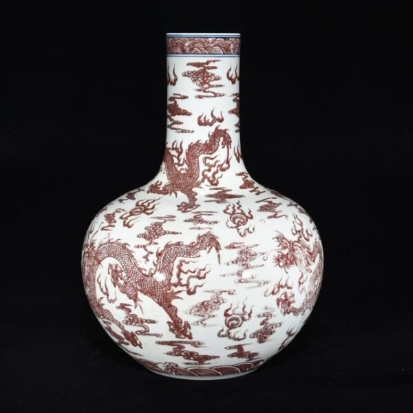Qing Kangxi underglaze red dragon pattern celestial globe vase - Image 5