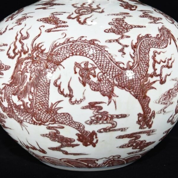 Qing Kangxi underglaze red dragon pattern celestial globe vase - Image 6
