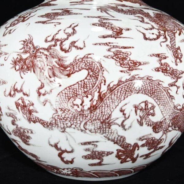 Qing Kangxi underglaze red dragon pattern celestial globe vase - Image 7