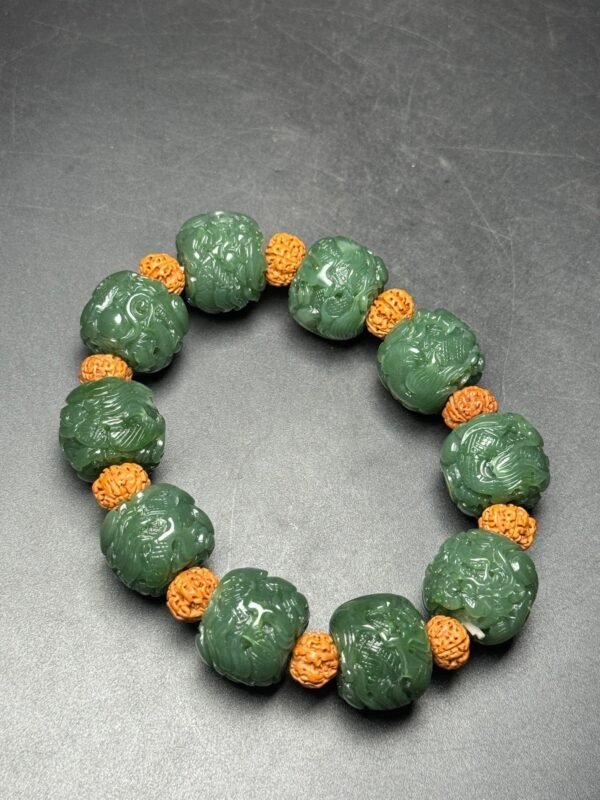 Hetian Jade Jade Bracelet, each bead is full, carved with dragon pattern, dragon - Image 8