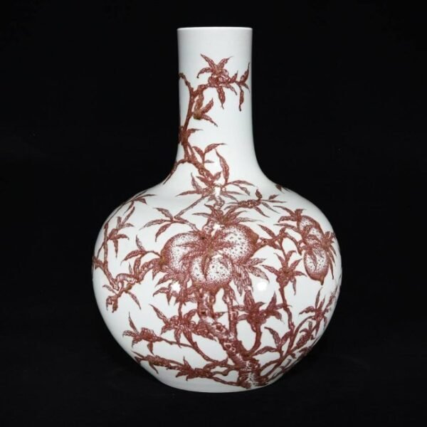 Qing Kangxi underglaze red longevity pattern celestial globe vase