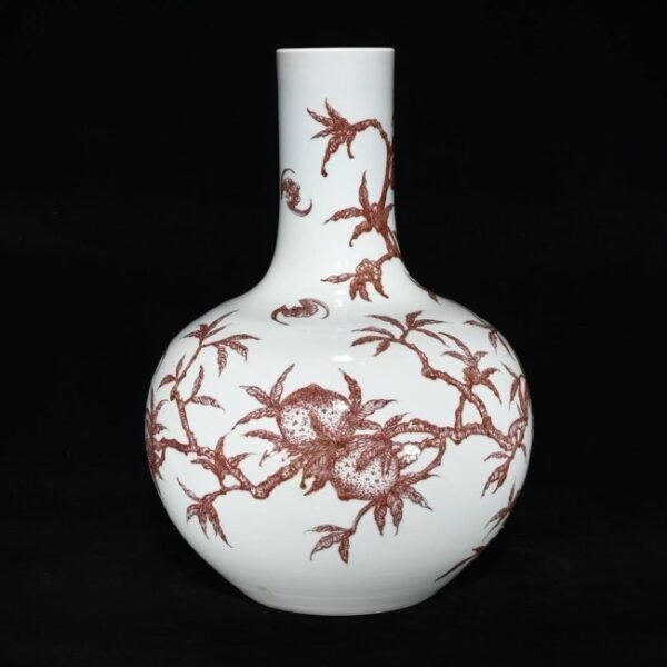 Qing Kangxi underglaze red longevity pattern celestial globe vase - Image 7