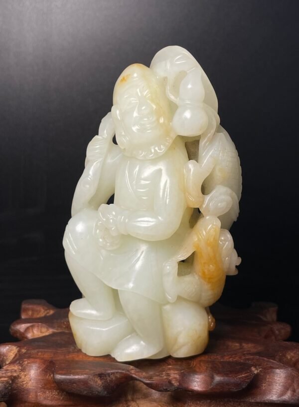 Hetian jade Ming and Qing dynasty jade pieces, subduing dragon arhat - Image 7