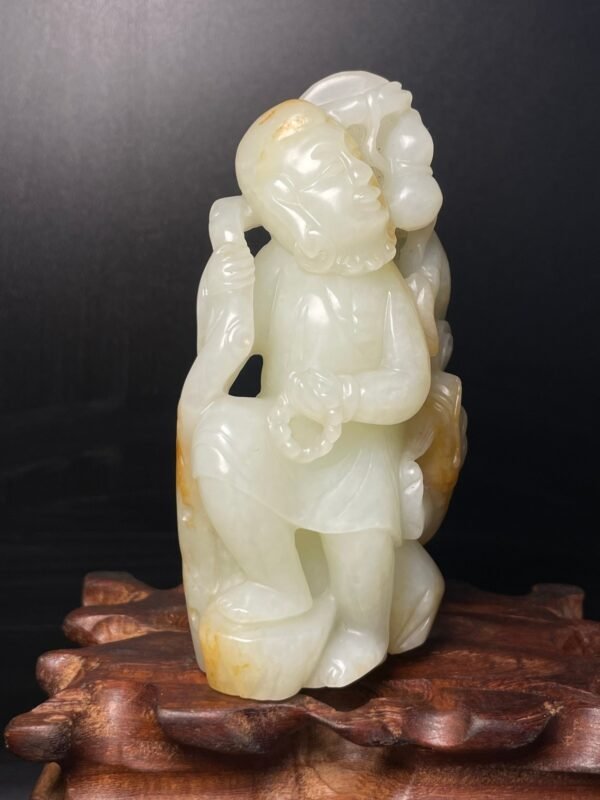 Hetian jade Ming and Qing dynasty jade pieces, subduing dragon arhat - Image 9
