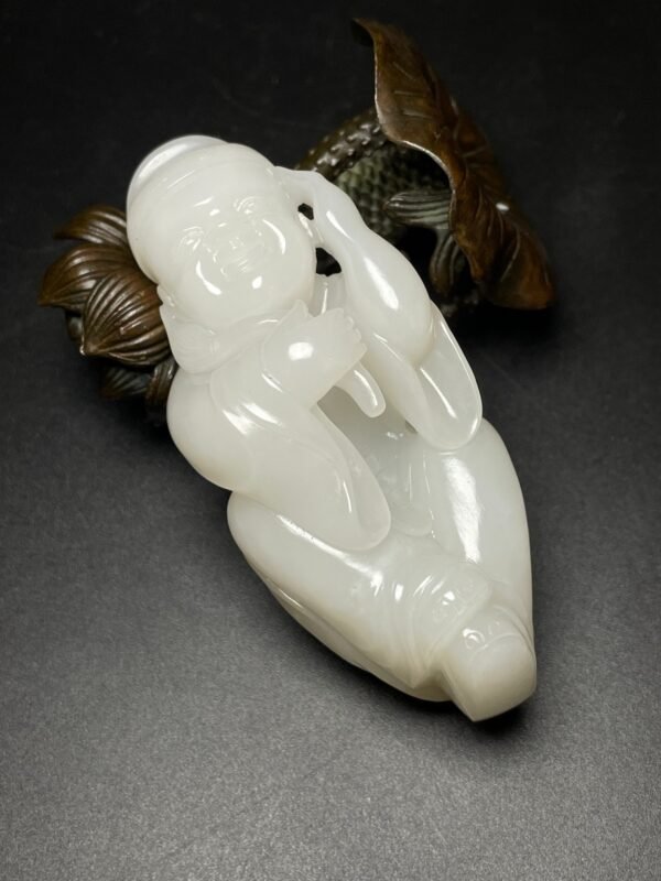 Hetian jade Ming and Qing dynasty hand-held ornaments, small heavenly officials - Image 4