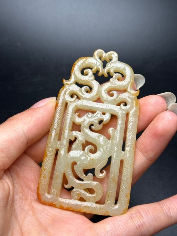 Hetian jade ancient jade bi, dragon and phoenix, auspicious, good luck, exquisite shape
