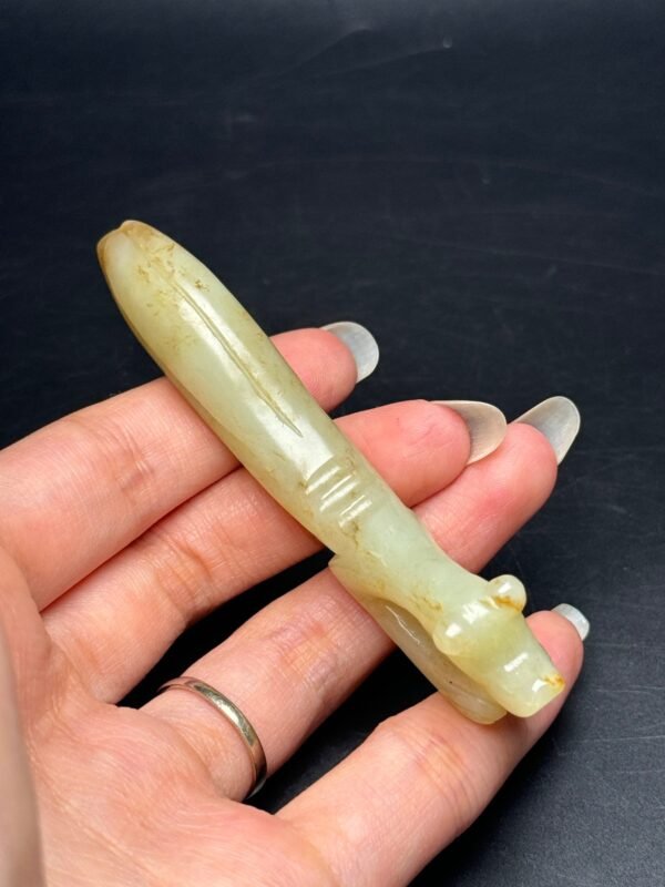 Hetian Jade Mantis Jade Piece, full of gold and jade, prosperous and developed, unique shape - Image 2