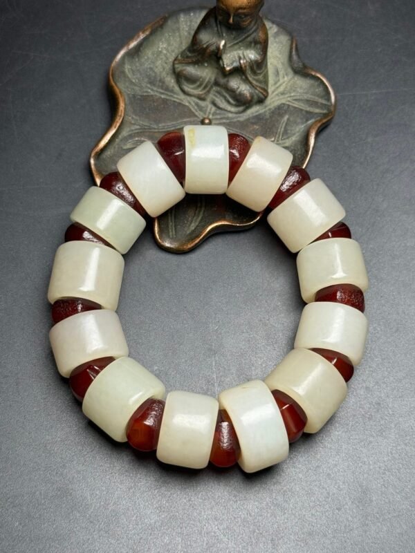 Hetian jade heart beads bracelet, each bead is full, the jade is warm - Image 7