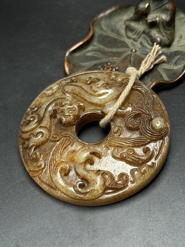 Hetian jade ancient jade bi, dragon and phoenix, auspicious - Image 2