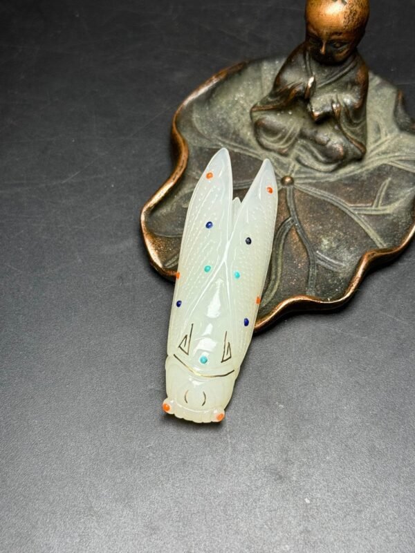 Hetian jade cicada, endless life, rich and noble, sharp knife skills, gold thread - Image 5