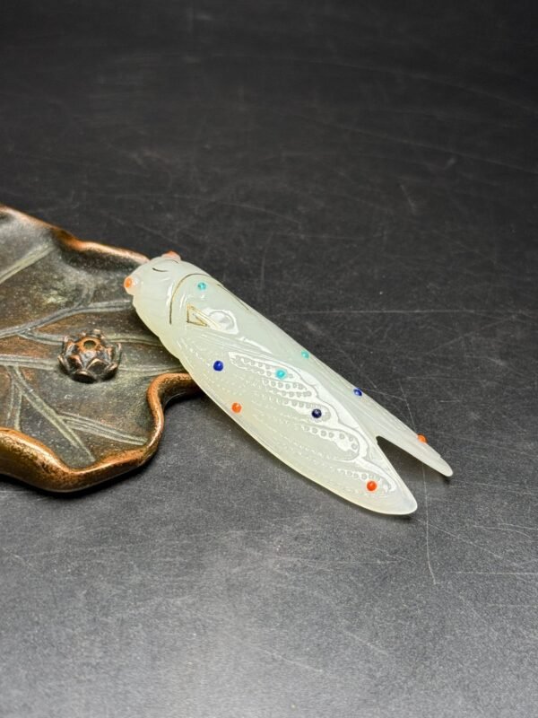 Hetian jade cicada, endless life, rich and noble, sharp knife skills, gold thread - Image 6
