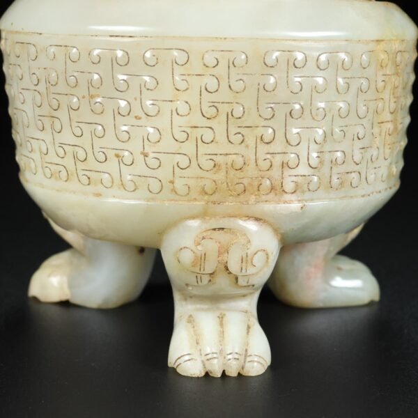 Hetian old jade Three-legged tripod Incense burner ornament - Image 5