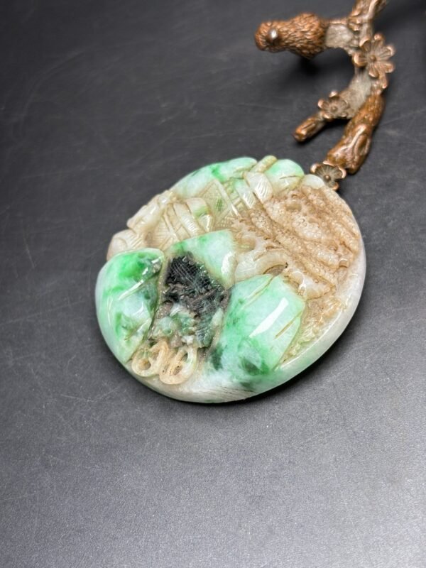 Exquisite old pit jadeite! Carved landscape - Image 2