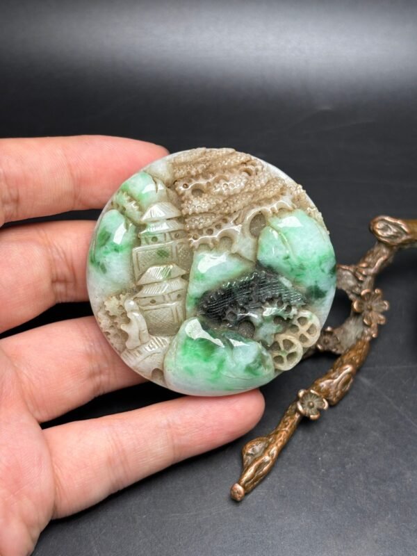 Exquisite old pit jadeite! Carved landscape - Image 7