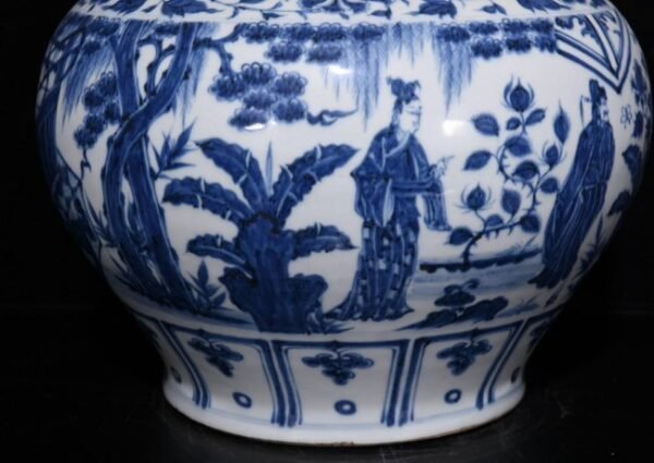Yuan Dynasty blue and white brocade pavilion pattern jar - Image 9