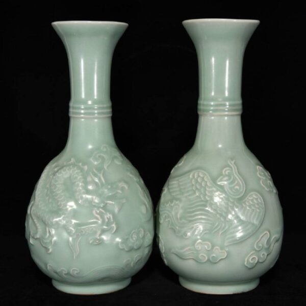 Longquan relief dragon and phoenix pattern jade vase