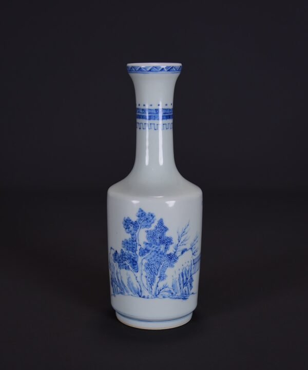 old Qing Kangxi blue and white vase with a pattern of fortune, wealth and longevity