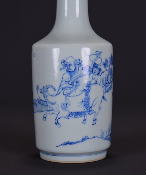 old Qing Kangxi blue and white vase with a pattern of fortune, wealth and longevity - Image 7