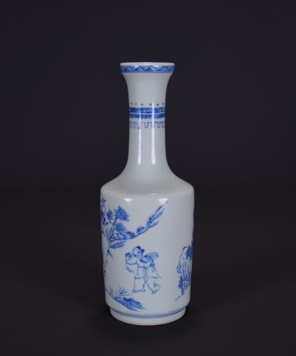 old Qing Kangxi blue and white vase with a pattern of fortune, wealth and longevity - Image 8