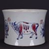An old Qing Dynasty calligraphy and Jintang mark blue and white underglaze red five-ox pattern - Image 3