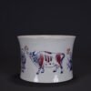 An old Qing Dynasty calligraphy and Jintang mark blue and white underglaze red five-ox pattern - Image 4