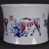 An old Qing Dynasty calligraphy and Jintang mark blue and white underglaze red five-ox pattern - Image 5