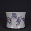 An old Qing Dynasty calligraphy and Jintang mark blue and white underglaze red five-ox pattern - Image 7