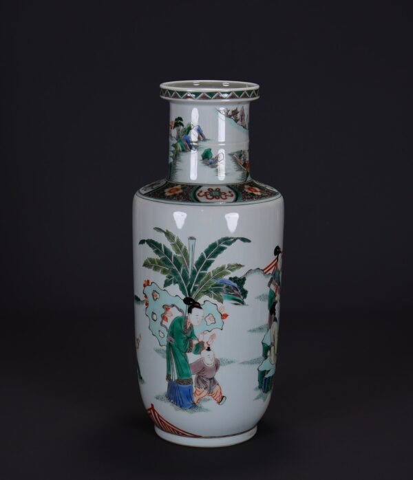Old collection of Qing Kangxi colorful ladies playing chess, calligraphy and painting picture
