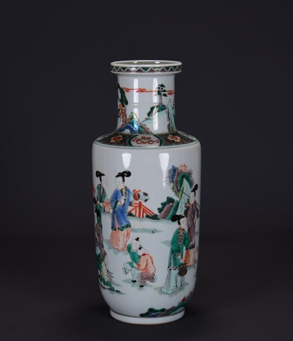 Old collection of Qing Kangxi colorful ladies playing chess, calligraphy and painting picture - Image 2