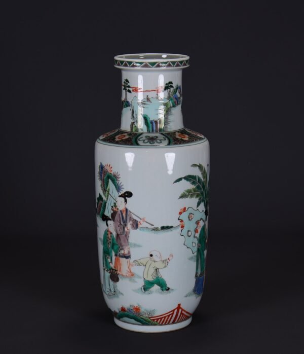 Old collection of Qing Kangxi colorful ladies playing chess, calligraphy and painting picture - Image 7