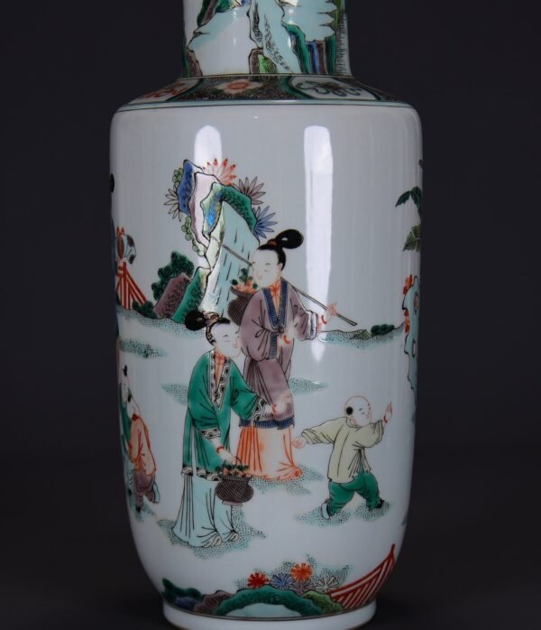 Old collection of Qing Kangxi colorful ladies playing chess, calligraphy and painting picture - Image 8