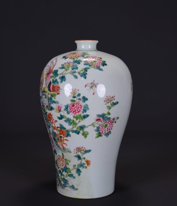 old collection of Qing Yongzheng famille rose plum vase with a picture of spring dawn - Image 3