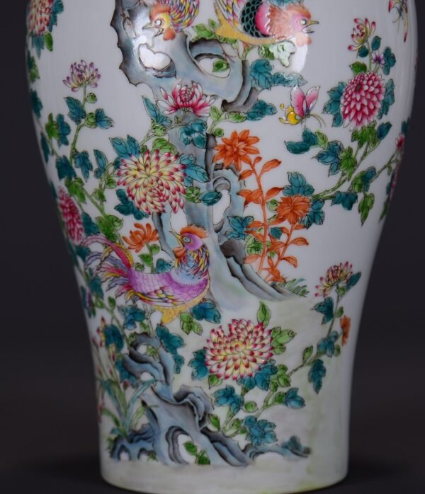 old collection of Qing Yongzheng famille rose plum vase with a picture of spring dawn - Image 6