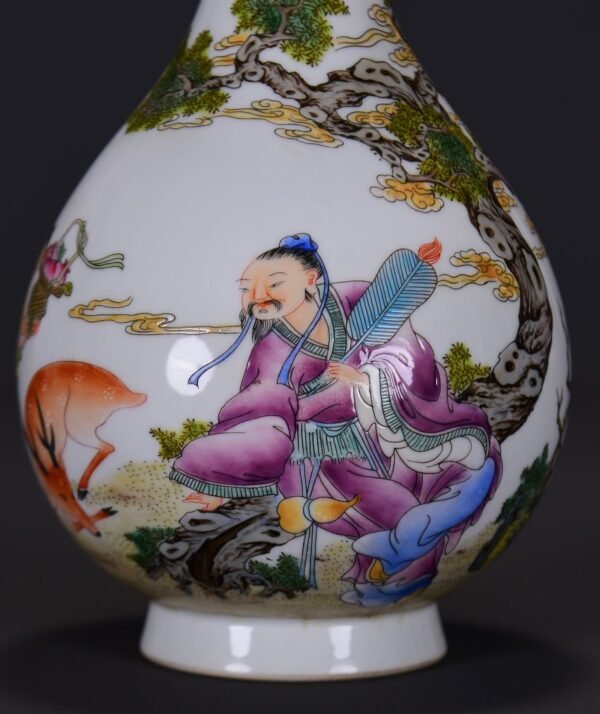Old Collection of Qing Yongzheng Enamel Story-Painted Jade Huchun Vase - Image 3