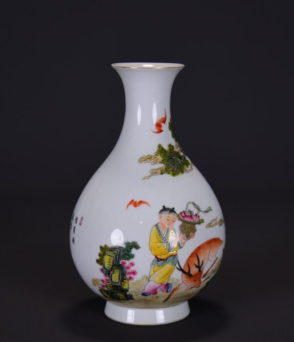 Old Collection of Qing Yongzheng Enamel Story-Painted Jade Huchun Vase - Image 7