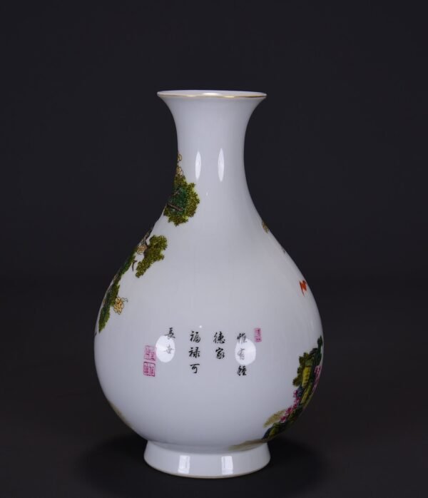 Old Collection of Qing Yongzheng Enamel Story-Painted Jade Huchun Vase - Image 8