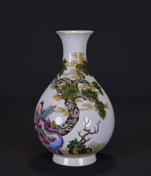 Old Collection of Qing Yongzheng Enamel Story-Painted Jade Huchun Vase - Image 2