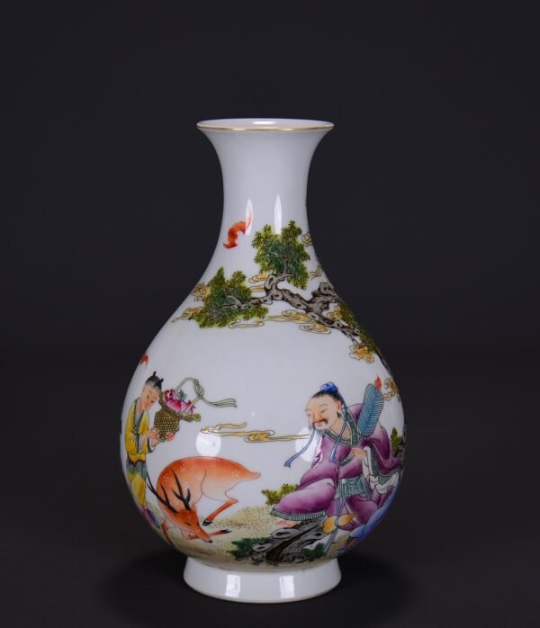 Old Collection of Qing Yongzheng Enamel Story-Painted Jade Huchun Vase