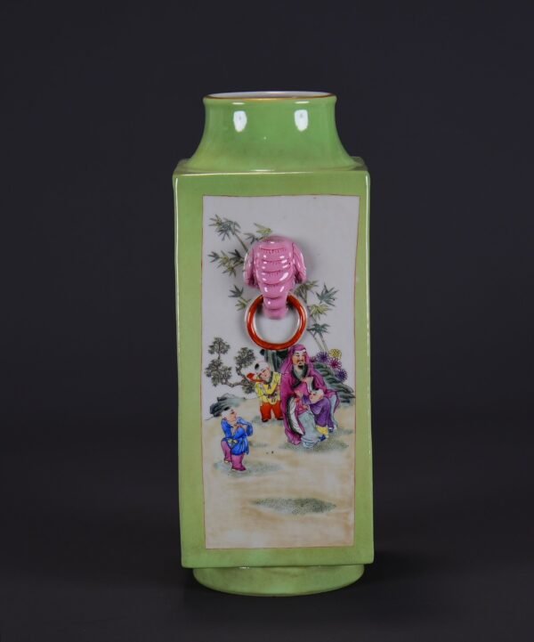 Old collection of Qing Dynasty Qianlong fruit green glazed pink enamel Cong-style vase - Image 2