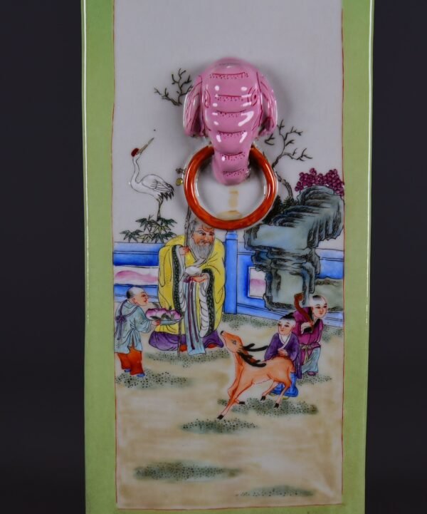 Old collection of Qing Dynasty Qianlong fruit green glazed pink enamel Cong-style vase - Image 5