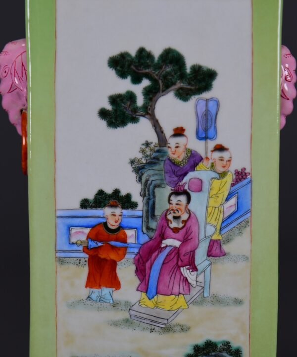 Old collection of Qing Dynasty Qianlong fruit green glazed pink enamel Cong-style vase - Image 6