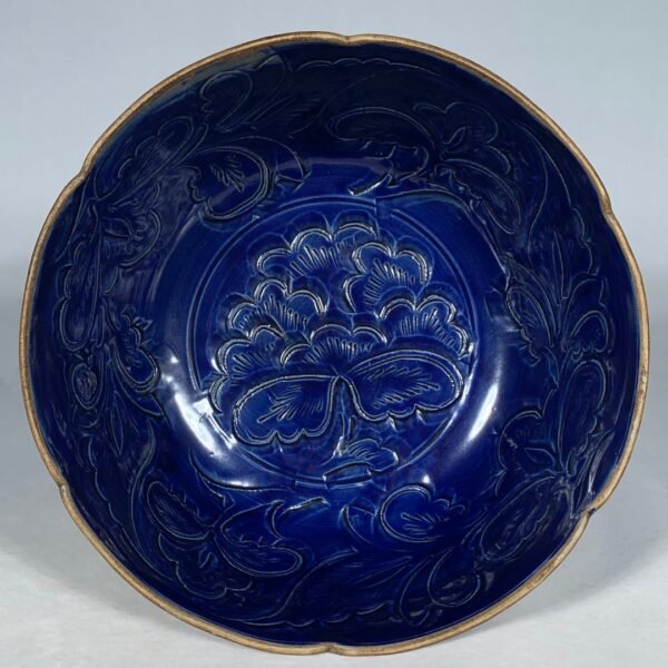 Song Ding kiln blue glaze carved flower pattern sunflower bowl - Image 6